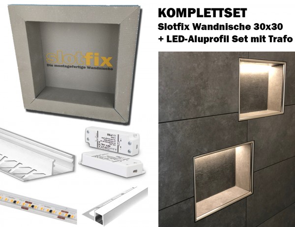 Slotfix® Wandnische + LED Beleuchtung SET - Wandnische befliesbar + LED-Kit beleuchtet